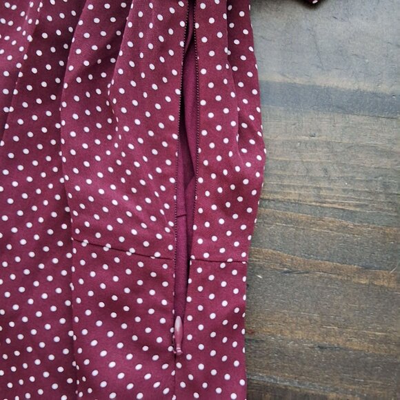 Lands End Burgandy Polka Dot Neck Tie Shift Dress Womens Sz O Fall Transitional - Picture 6 of 10